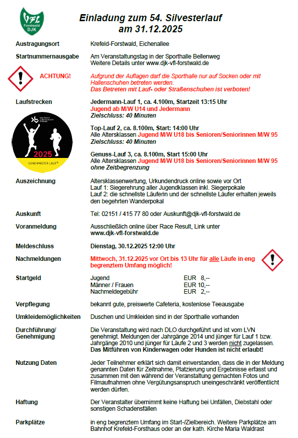 Ausschreibung Silvesterlauf